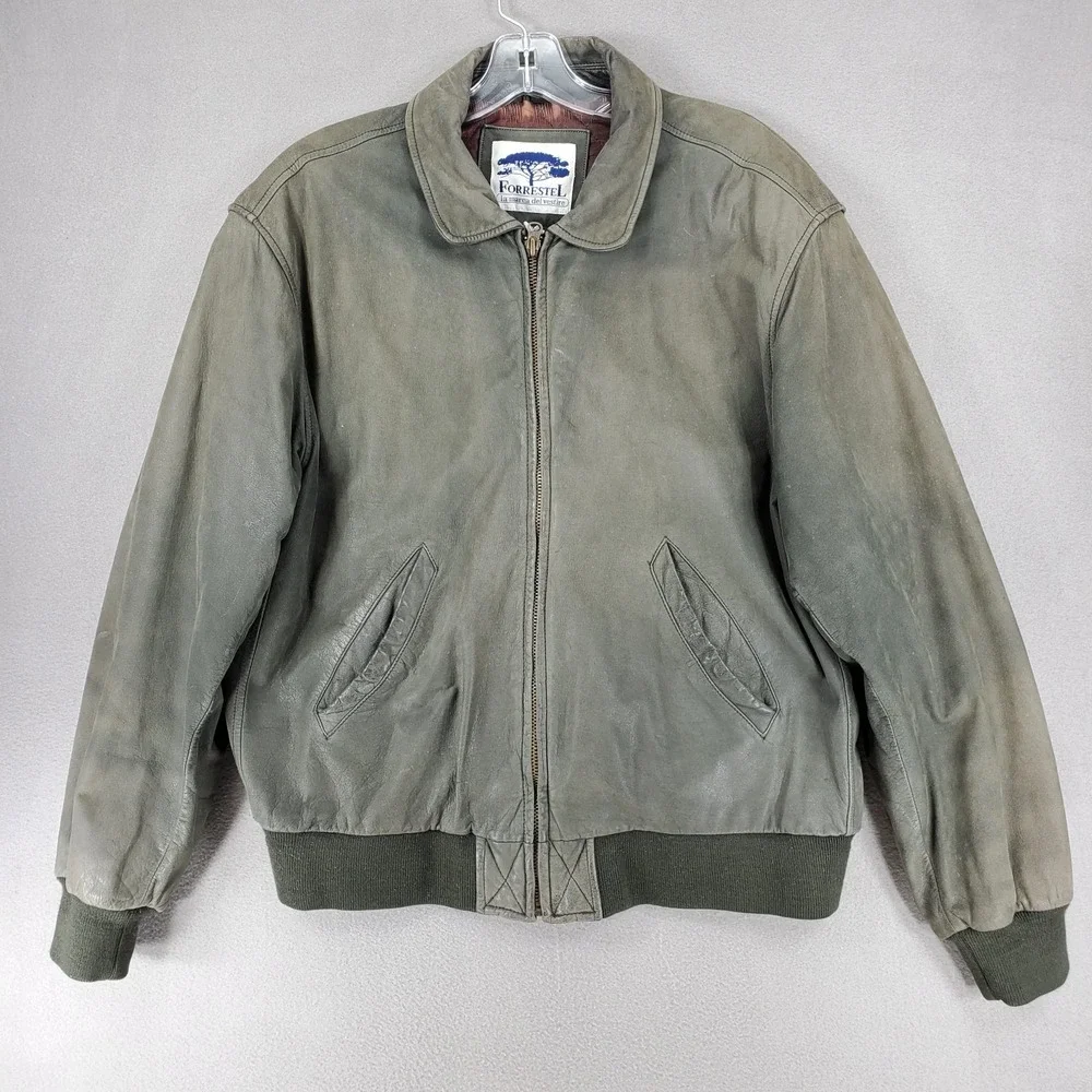 Vintage Forrestel Green Leather Bomber Jacket Size‎ M Naturally Distressed Lined